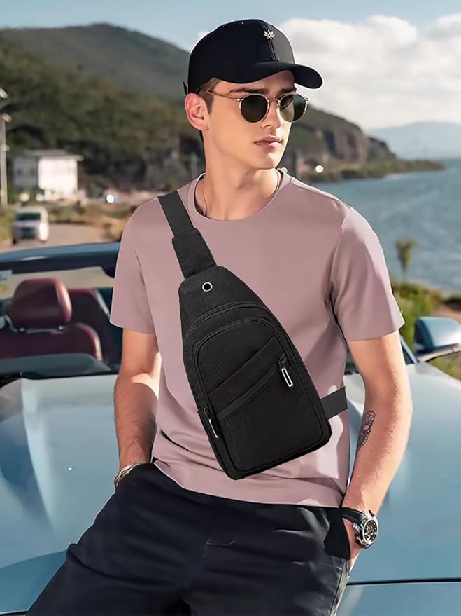 AOSTIHOT Crossbody Small Sling Backpack Sling Bag for Women, Chest Bag Daypack Crossbody for Travel Sport Running Hiking Black White