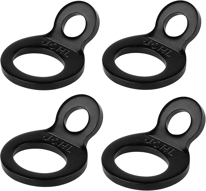 Multi-Purpose Tie Down Strap Rings Stainless Steel Tie-Down Anchors Hooks for Mounting in The Garage, Work Shop, Truck, Trailer, Golf Cart, Fence Black (4-Pack)