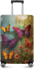 ANNA QUEEN Butterfly Garden Luggage Cover, Colorful Butterfly and Flower Suitcase Protector, Stretchable Washable Travel Sleeve for 32-34 Inch Luggage