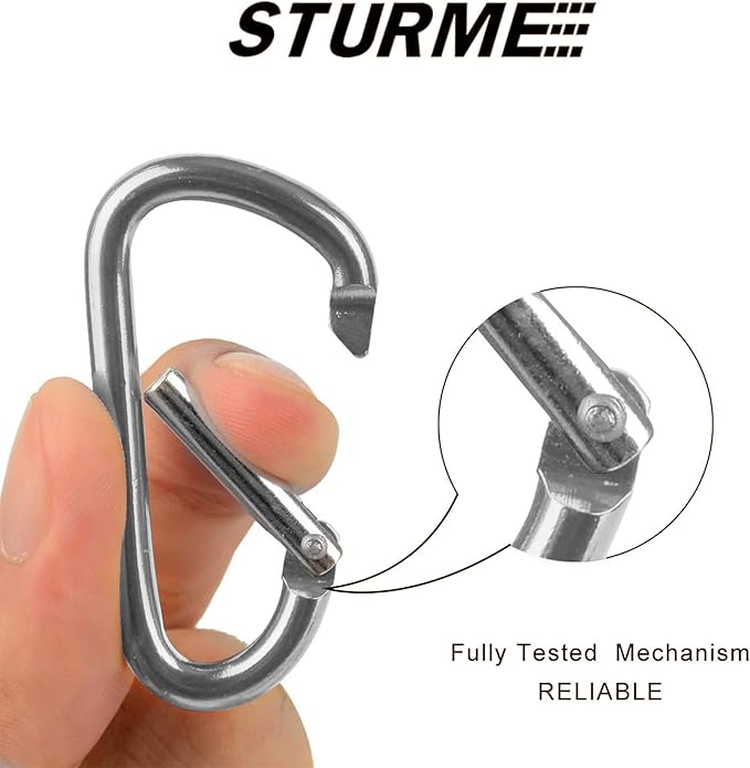STURME 2" Aluminum D Ring Carabiners Clip D Shape Spring Loaded Gate Small Keychain Carabiner Clip Set Outdoor Camping Mini Lock Snap Hooks Spring Link Key Chain Durable Improved 24 PCS