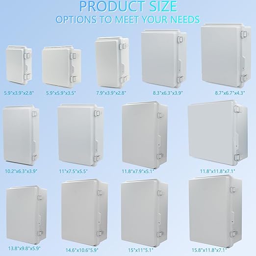 IP67 Waterproof Junction Box, ABS Plastic Electrical Enclosure with Stainless Steel Latch, Hinged Cover Electric Box with Mounting Plate, Wall Brackets & Cable Glands 220x170x110mm