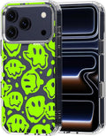 MOSNOVO for iPhone 17 Pro Case | Military Grade 6.6ft Drop Tested | Camera Control | Clear with Distorted Green Smiles Face Design