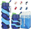 Silicone Collapsible Water Bottles, 16oz 500ml Portable Foldable Expandable Water Bottle Sports Cups, Leak Proof Reusable BPA Free, for Outdoor Activities Travel (2# Blue)