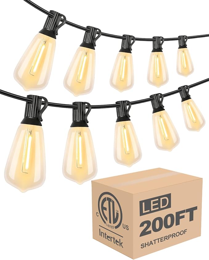 Lightdot 200 FT (2x100FT) Outdoor Led Patio Lights, ETL Listed Led String Lights with Shatterproof Edison Vitage Bulbs, Commercial Grade Hanging Light for Patio Cafe Bistro Backyard