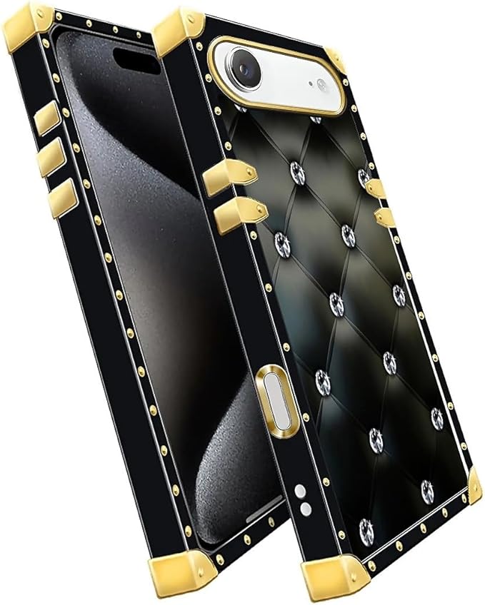 for iPhone 17 Air Case Luxury Golden Decoration for Girl Women Soft TPU Shockproof Protective Hard PC Back for iPhone 17 Air Crazy Pattern Shiny Black Sofa Crystal