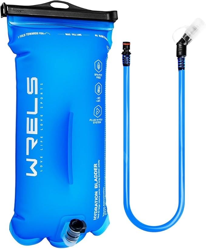 WRELS 1L/1.5L/2L/3L BPA Free Hydration Bladder,Leakproof TPU Water Bladder for Hiking Backpack,Large Opening Water Reservoir Hydration Pack for Running Cycling Camping