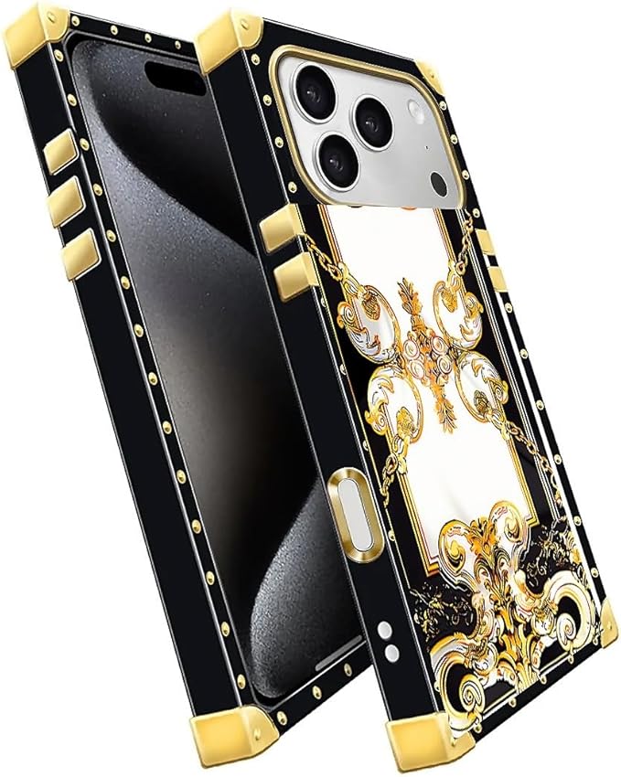 for iPhone 17 Pro Max Case Luxury Golden Decoration for Girl Women Soft TPU Shockproof Protective Hard PC Back for iPhone 17 Pro Max Crazy Pattern Gold Grain Flowers