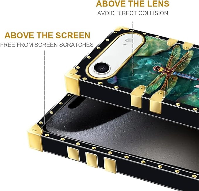 for iPhone 17 Air Case Luxury Golden Decoration for Girl Women Soft TPU Shockproof Protective Hard PC Back for iPhone 17 Air Crazy Pattern Colourful Dragonfly Pink Lily Pads