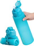 TakeToday Collapsible Water Bottles 32oz, Foldable Travel Bottle, TSA-Approved Leakproof Newly Silicone Water Bottle for Hiking, Travel, Outdoors, Blue