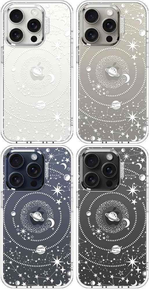 MOSNOVO Case for iPhone 15 Pro, [Buffertech 6.6ft Military-Grade Drop Protection] [Anti Peel Off Tech] Clear TPU Bumper Phone Case Cover Design - Galaxy