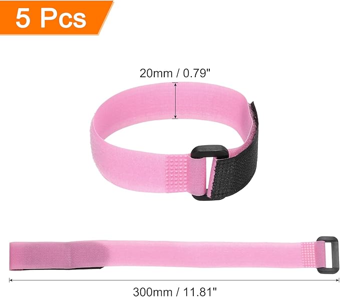 MECCANIXITY 5Pcs Reusable Battery Tie Down Straps,0.8x12" Pink Nylon Multipurpose Battery Hold Down Adjustable Cinch Strap Hook Loop Fastening Tie for Quadcopters FPV RC Drone Boat Car