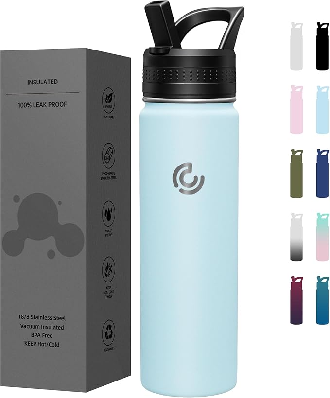 COKTIK 22oz Sports Water Bottle, Stainless Steel Water Bottle for Insulated, Reusable Travel Bottle, With Straw, With Handle Grip for Easy Carrying, Suitable for Cycling, Outdoor Vacations(FOG)