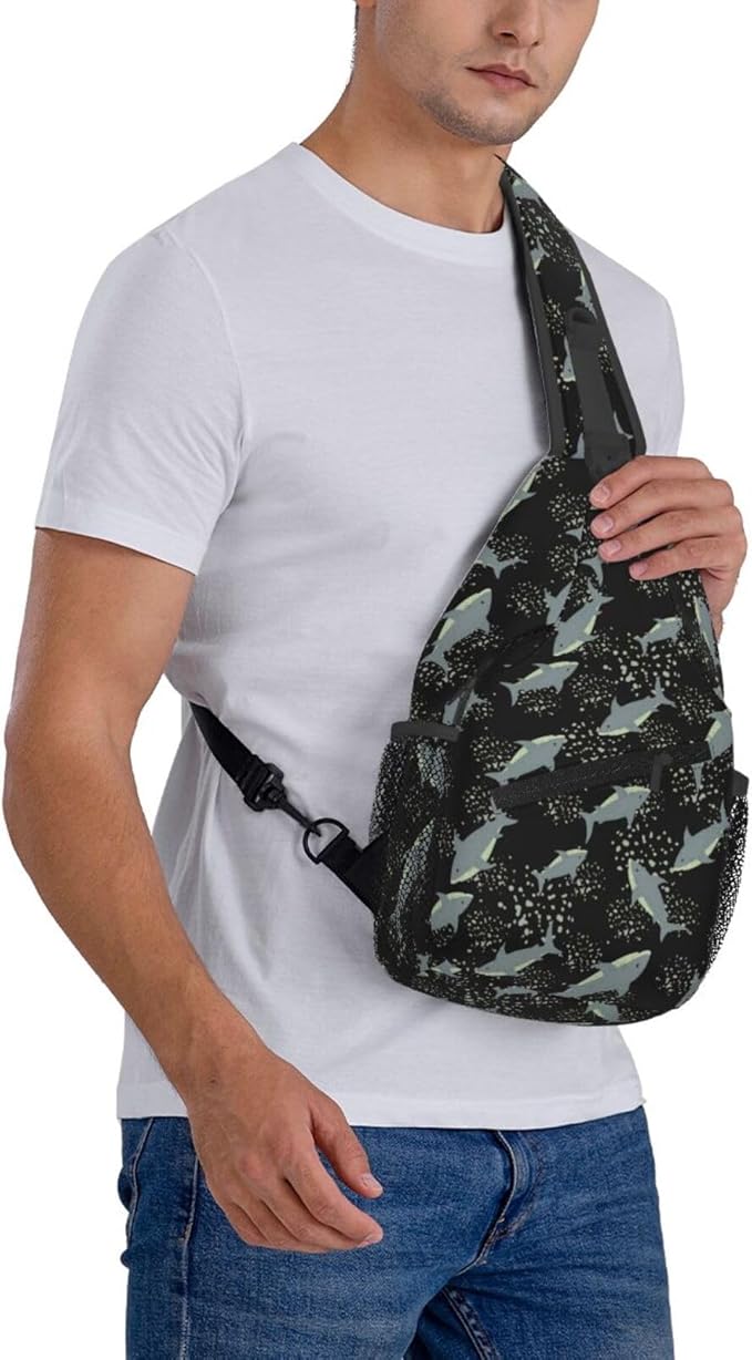 Sea Shark Sling Bag For Women Men Cute Shark Pattern Backpack Crossbody Shoulder Bag Sling Backpack Chest Bag Travel Hiking Casual Sport Daypack