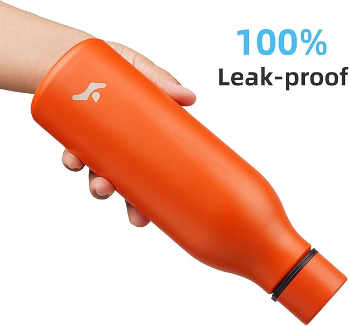 Konokyo Insulated Water Bottle with Strap,18 oz Double Wall Stainless Steel Vacuum Bottles Metal Water Flask,Orange