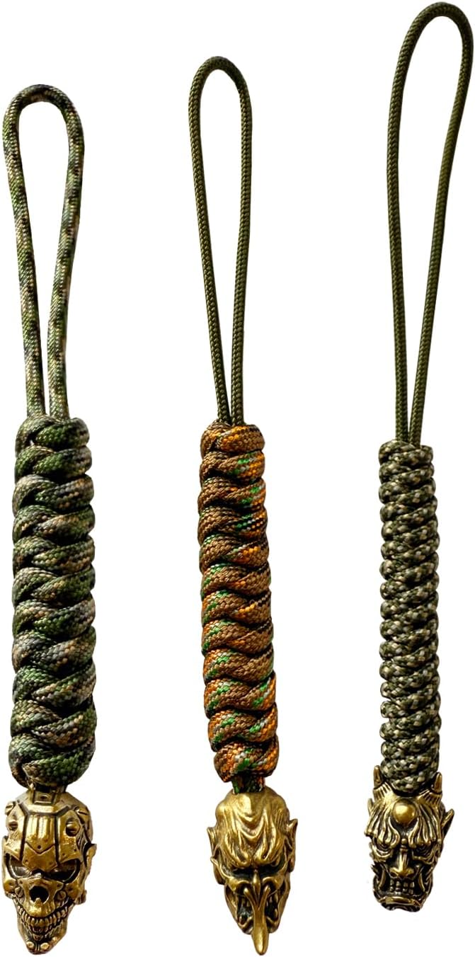 Handmade Lanyards with Brass Beads – Paracord 550 Survival Gear Leash for knives, Outdoor, and EDC Tools