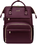 LOVEVOOK Leather Laptop Backpack for Women 15.6 inch, Travel Purse with USB Port, Wine Red