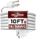 10ft White Outdoor Extension Cord Waterproof, UL Listed, 16/3 SJTW Heavy Duty 3 Prong, 16 Gauge 13A Power Cord Ideal for Indoor Outdoor Lights, Appliances, and Lawn