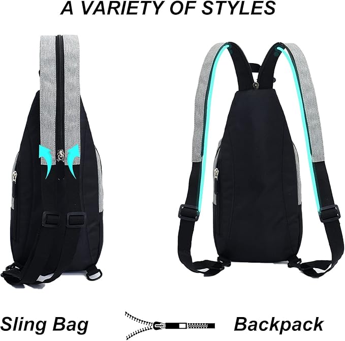 Peicees Small Sling Bag for Women Mens Convertible Crossbody Backpack Shoulder Chest Daypack with Zipper Strap for Hiking