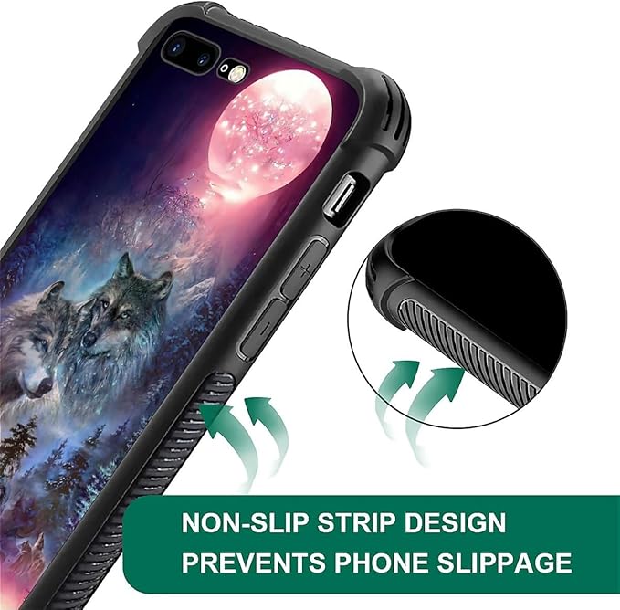 for iPhone 7 Plus/8 Plus Case, Star Two Wolfs Howling Pattern Graphic Design Girl Boy Soft Silicone Hard Acrylic Shock Protection for iPhone 7 Plus/8 Plus