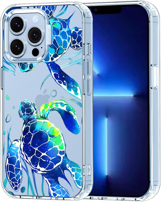 MOSNOVO Case for iPhone 13 Pro, [Buffertech 6.6ft Military-Grade Drop Protection] [Anti Peel Off Tech] Clear TPU Bumper Phone Case Cover Design - Sea Turtles