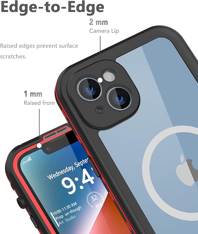 for iPhone 14 Plus Waterproof Case - Shockproof, Dustproof, Built-in Screen Protector, Magnetic Ring, 6.7" (Red)