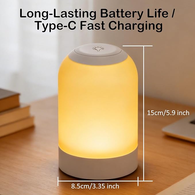 Rechargeable Night Light, LED Bedside Lamp with Brightness Memory, Portable Touch Table Lamp for Bedroom & Nightstand, Hanging Lantern for Camping, Emergency, Seniors