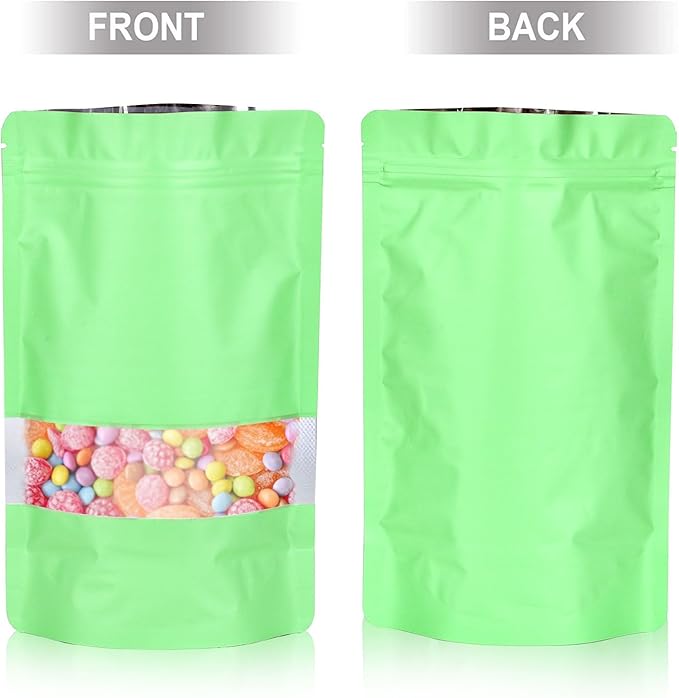 7.1"x10.2" 1 Quart 120pcs Mylar Bags for Food Storage,Smell Proof Bag with Matte Window Resealable Food Storage Bags for Small Business, Stand-up Foil Pouch Packaging Freeze Dried Bag(Light Green)