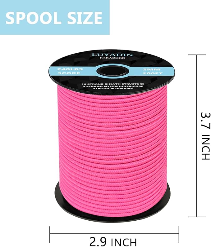 Paracord 240lb - Diameter 2mm Micro Utility Cord -3 Strand Parachute Spool Cord - 100ft 200ft,Paracord for Camping,Hiking,Fishing,Outdoor and DIY