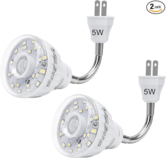 Plug in Motion Sensor Night Light Indoor, PIR Infrared Motion-Activated LED Night Light for AC Outlet,Dusk to Dawn Sensor Smartlight,360° Directional Rotating for Garage Stairway, 5W White, 2 PCS