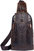 Hebetag Crocodile Genuine Leather Sling Chest Bag for Men Travel Outdoor Hunting Hiking Camping Crossbody Shoulder Pack Pouch Backpack Daypack Coffee