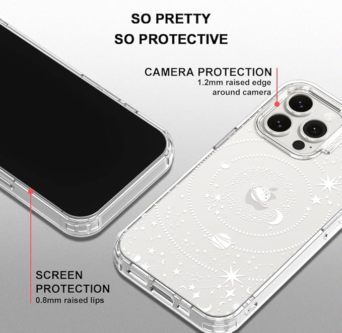 MOSNOVO Case for iPhone 15 Pro Max, [Buffertech 6.6ft Military-Grade Drop Protection] [Anti Peel Off Tech] Clear TPU Bumper Phone Case Cover Design - Galaxy