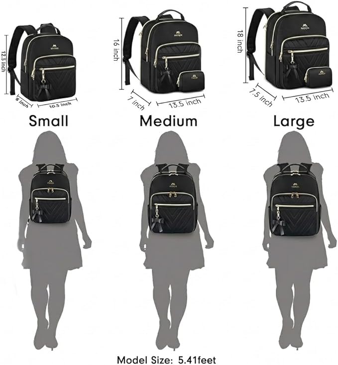 MATEIN Backpack Purse for Women, 15.6 inch Cute Stylish Waterproof Backpack Purse, Fashion Waterproof Casual Daily Shoulder Bag for College Work Travel, Gifts for Ladies, 2pcs Set, Black