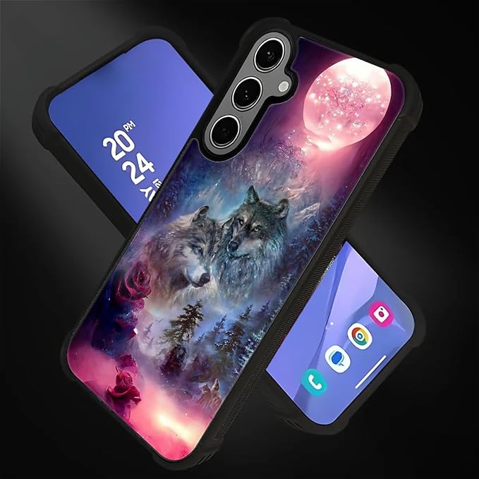 for Samsung Galaxy S24 S25 Plus Case, Star Two Wolfs Howling Pattern Graphic Design Girl Boy Soft Silicone Hard Acrylic Shock Protection for Samsung Galaxy S24 S25 Plus