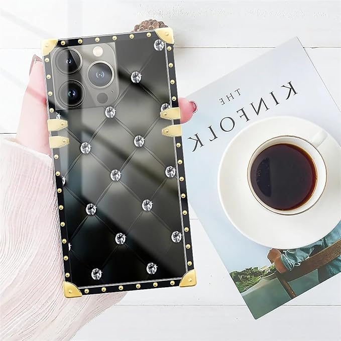 Compatible with iPhone 13 Pro Case, Shiny Black Sofa Crystal Luxury Golden Decoration for Girl Women Soft TPU Shockproof Protective Hard PC Back for iPhone 13 Pro