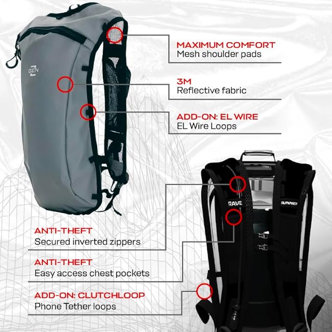 Festival Approved Hydration Backpack Rave | Anti-Theft Chest Pockets, 2L Bladder Included, Lightweight Ripstop Design
