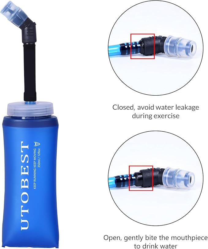 UTOBEST Soft Flask Collapsible Running Water Bottle, Flexible TPU Folding Flask for Hydration Pack, Soft Flask Bottles for Hiking Cycling