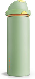Insulated Water Bottle with Straw - Encool Stainless Steel Water Bottle with Push Button Lid, Leak-Proof & BPA-Free, Keeps Cold for 24 Hours for Sports, Travel, Gym (24 oz, Lichen-Yellow)