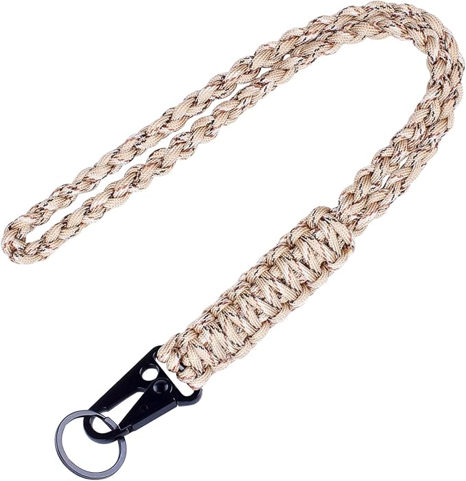 Heavy Duty Braided 550 Paracord Neck Lanyard Keychain for Men Women Outdoor Survival, Parachute Rope Necklace Keychains with HK Clip Key Ring for ID Card Badge Holder, Camera, Wallet and Keys