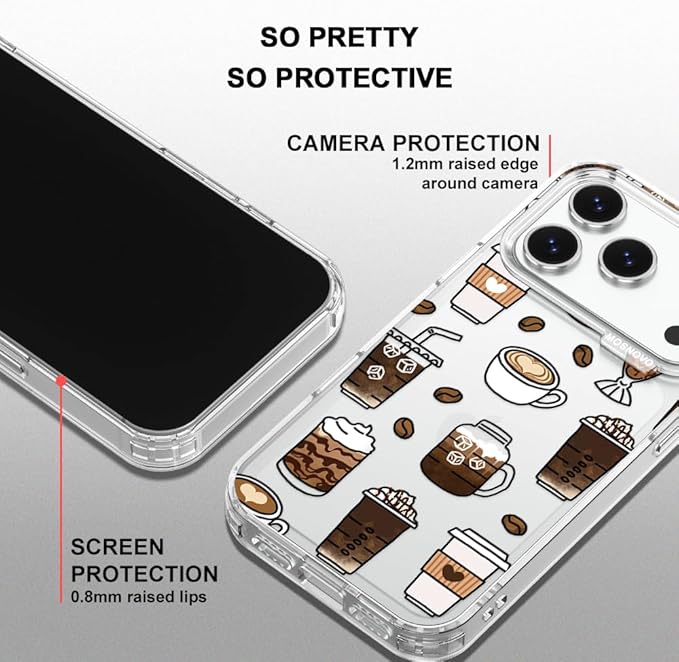 MOSNOVO for iPhone 17 Pro Case | Military Grade 6.6ft Drop Tested | Camera Control | Clear with Coffee Design