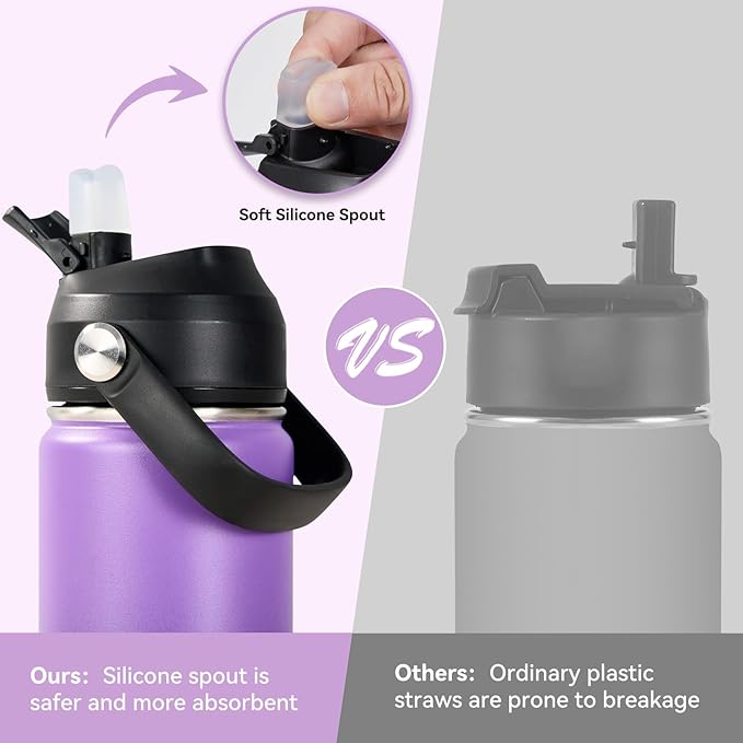 Fijinhom 18oz Insulated Stainless Steel Water Bottle, Wide Mouth Double Wall Vacuum, Silicone Straw, Sweat & Leak Proof, BPA Free Insulated Water Flask for Travel, Purple & Black