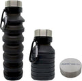 Gadgetime USA Collapsible Water Bottle (Black) - Reusable, BPA Free, Silicone, Foldable Portable & Leak Proof - Water Bottles for Travel Gym Camping Hiking - Sports Water Bottle with Carabiner