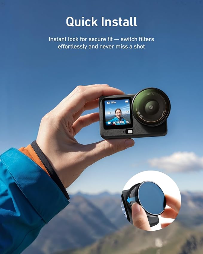 TELESIN Filter Kit for DJI Osmo Action 6 – VND 2–32 Variable ND, CPL UV Lens Filters, Snap-On/HD Optical Glass/Multi-Coated Filters Set, Action 6 Accessories for Travel, Sports & Cinematic Video