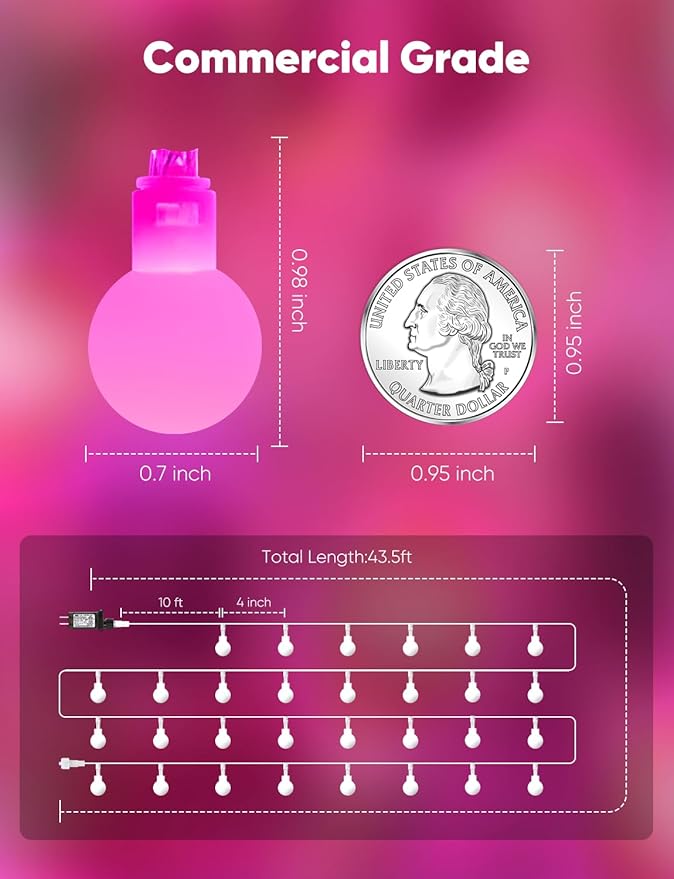 Minetom Globe String Lights, 33 Feet 100 Led Fairy Lights Plug in, 8 Modes with Remote Mini Globe Lights for Indoor Outdoor Bedroom Party Wedding Garden Christmas Tree Decor, Pink