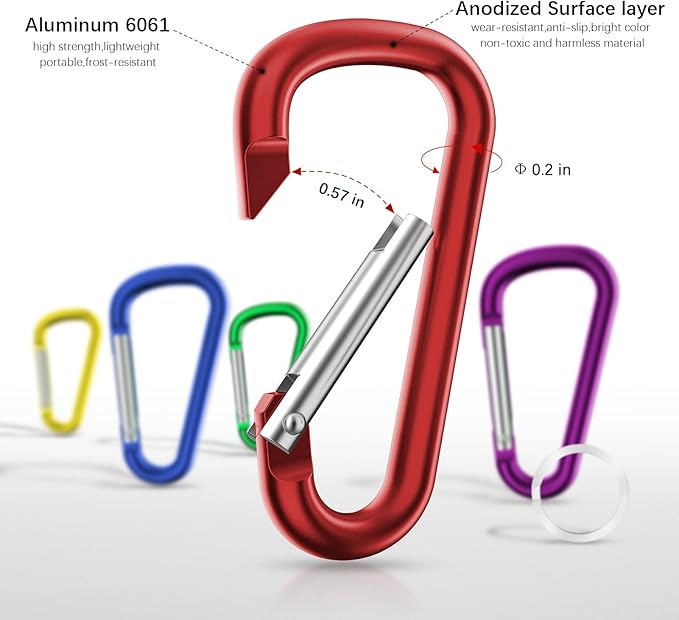 sprookber 2.28" Small Carabiner Clip Keychain, D Ring Caribeaner Clip, Key Clip Caribeener Multipurpose, Set of 20 Pack