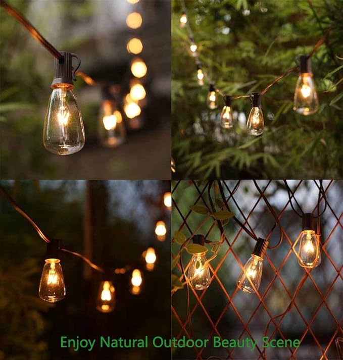 10Ft ST40 Outdoor String Lights with 11 Incandescent Bulbs, E17 Scoket Base, Waterproof Patio String Lights, Hanging Vintage Edison Lights Outdoor for Backyard Garden Porch Party Wedding Decor, Brown