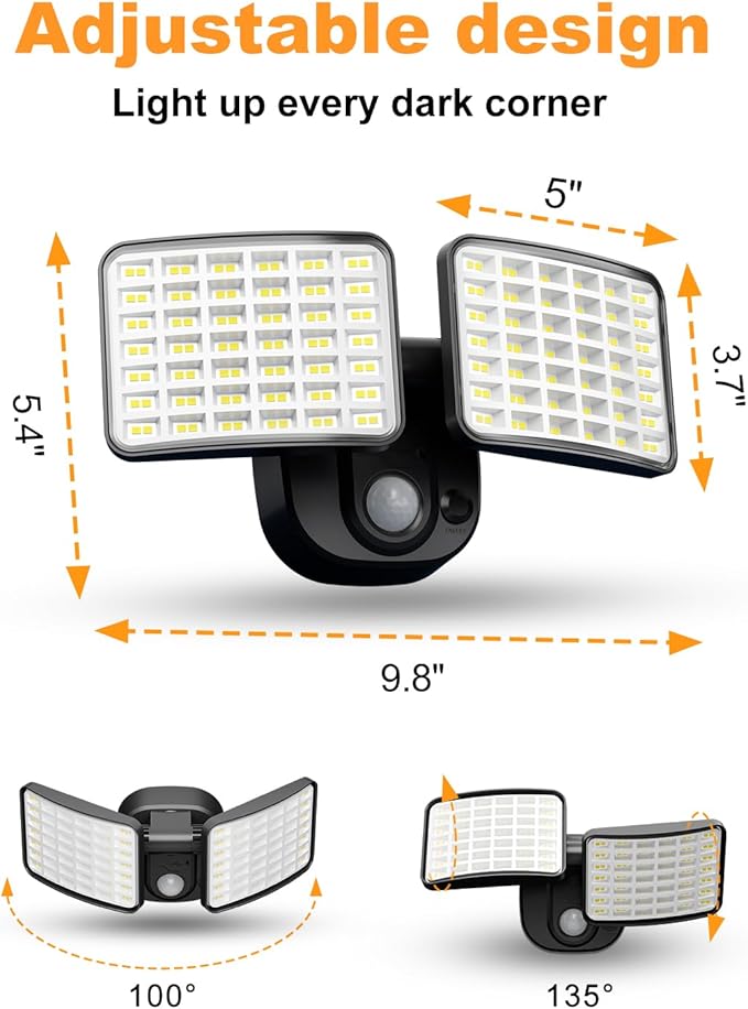 Rechargeable Battery Powered Motion Sensor Light, 2500LM & 4000LM Dual Modes Security Lights, USB Charging Wireless Flood Light, LED Outdoor Lights for Garage,Yard,Shed,Porch, White, 2