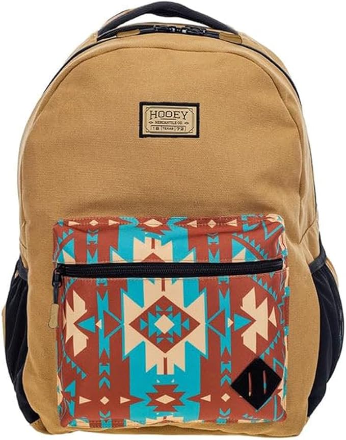 HOOEY Recess 25L Backpack - Durable Lightweight Daypack for Travel, Gym & Outdoor Use - Spacious Main Compartment, Laptop Sleeve, Water-Resistant, Stylish Unisex Design (Tan/Red)