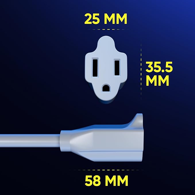 Maximm Extension Cord 35 Foot White Flat Plug, 360° Rotating Power Cord Single Outlet, Indoor 16 Gauge 3 Prong Grounded Wire UL Certified (35Ft White)
