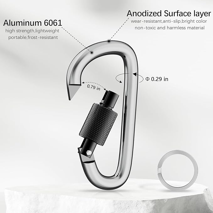 sprookber 3" Locking Carabiners | Keychain Carbineers D Ring Key Clip Spring Snap Hook for Multi-Usage | Set of 8