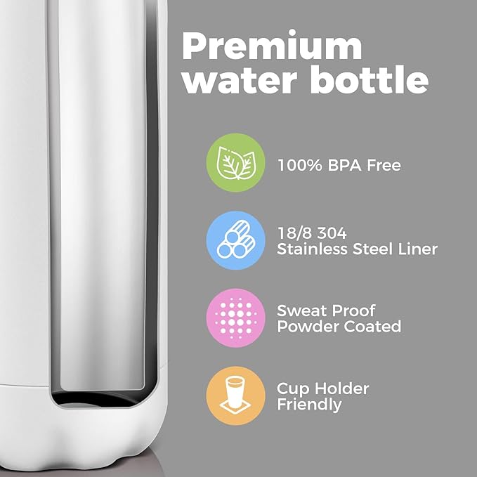 Volhoply 17oz Stainless Steel Water Bottles Bulk, Leakproof Insulated Metal Water Bottle for Sports, Travel, Adult, Available in Packs of 1, 4, or 8（White,8 Pack）